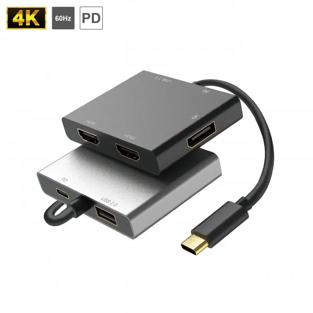 Type C to HDMI x 2 / DP 1.4 / USB 2.0 MST Splitter