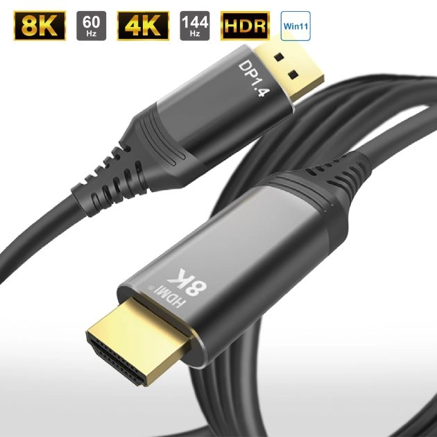 8K DP 1.4 to HDMI<sup>®</sup> Cable 1-3M (Aluminum Hood)