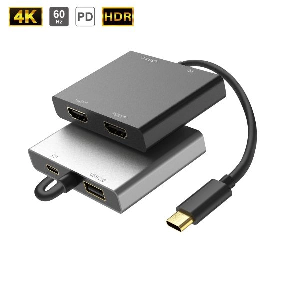 Type C to HDMI® x 2 / USB 2.0 MST Splitter
