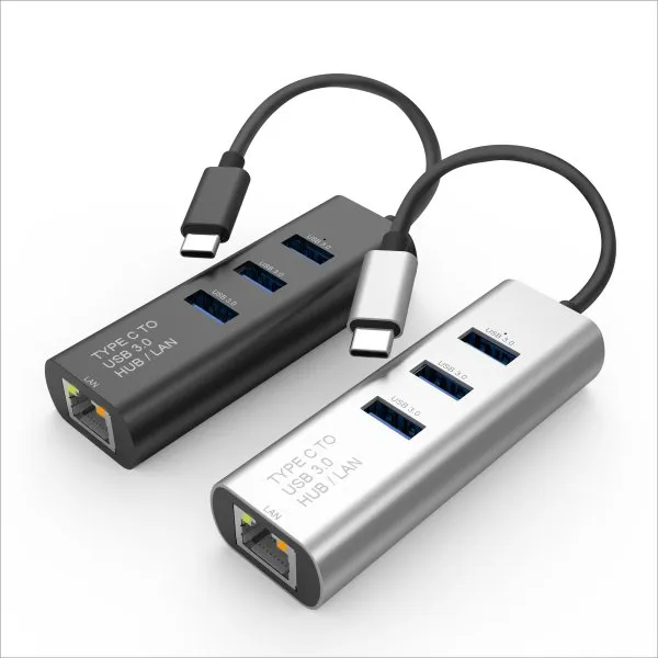 Type C 3 Port Hub with LAN Converter