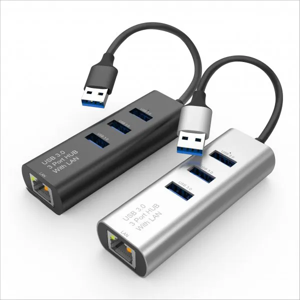 USB 3.0 3 Port Hub with LAN Converter